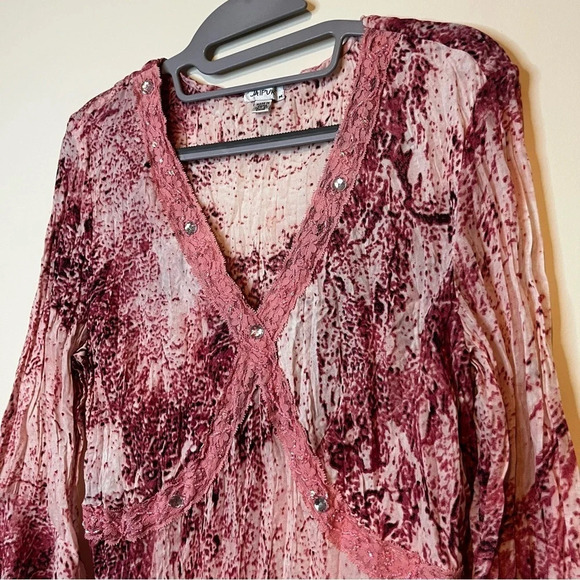 Vintage Y2K Embellished Crepe Fairycore Whimsigoth Lettuce Napkin Hem Sleeve Top - Picture 2 of 10